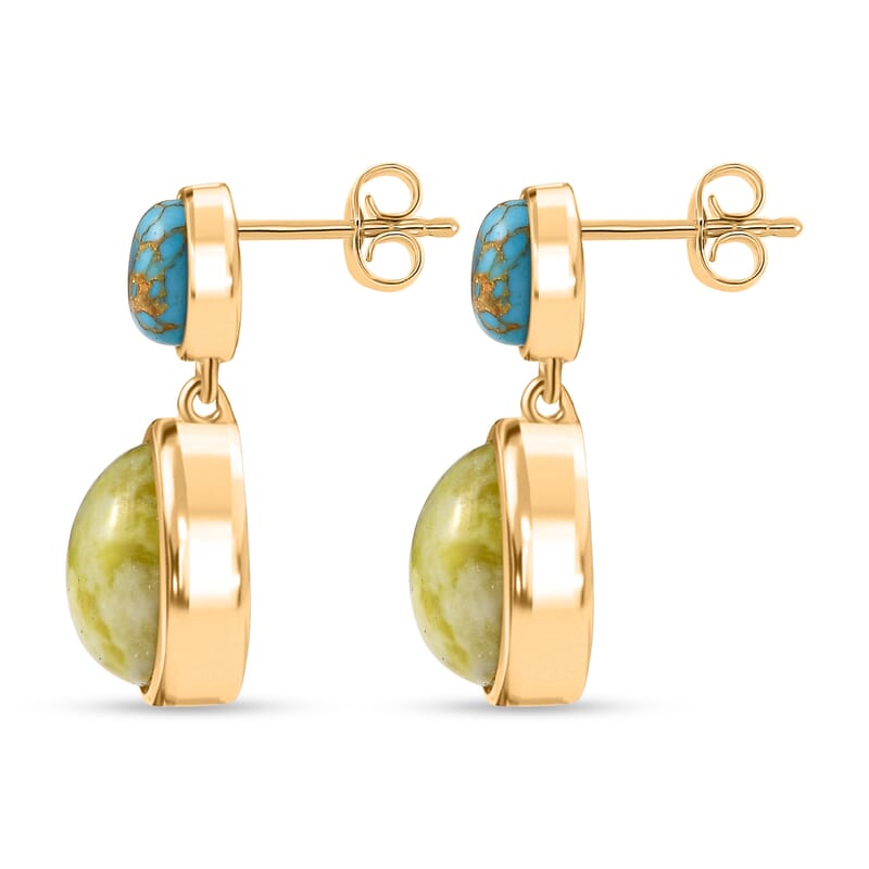 EverTrue Connemara Marble and Mojave Blue Turquoise 11.00 ctw Earrings in 18K YG Plated