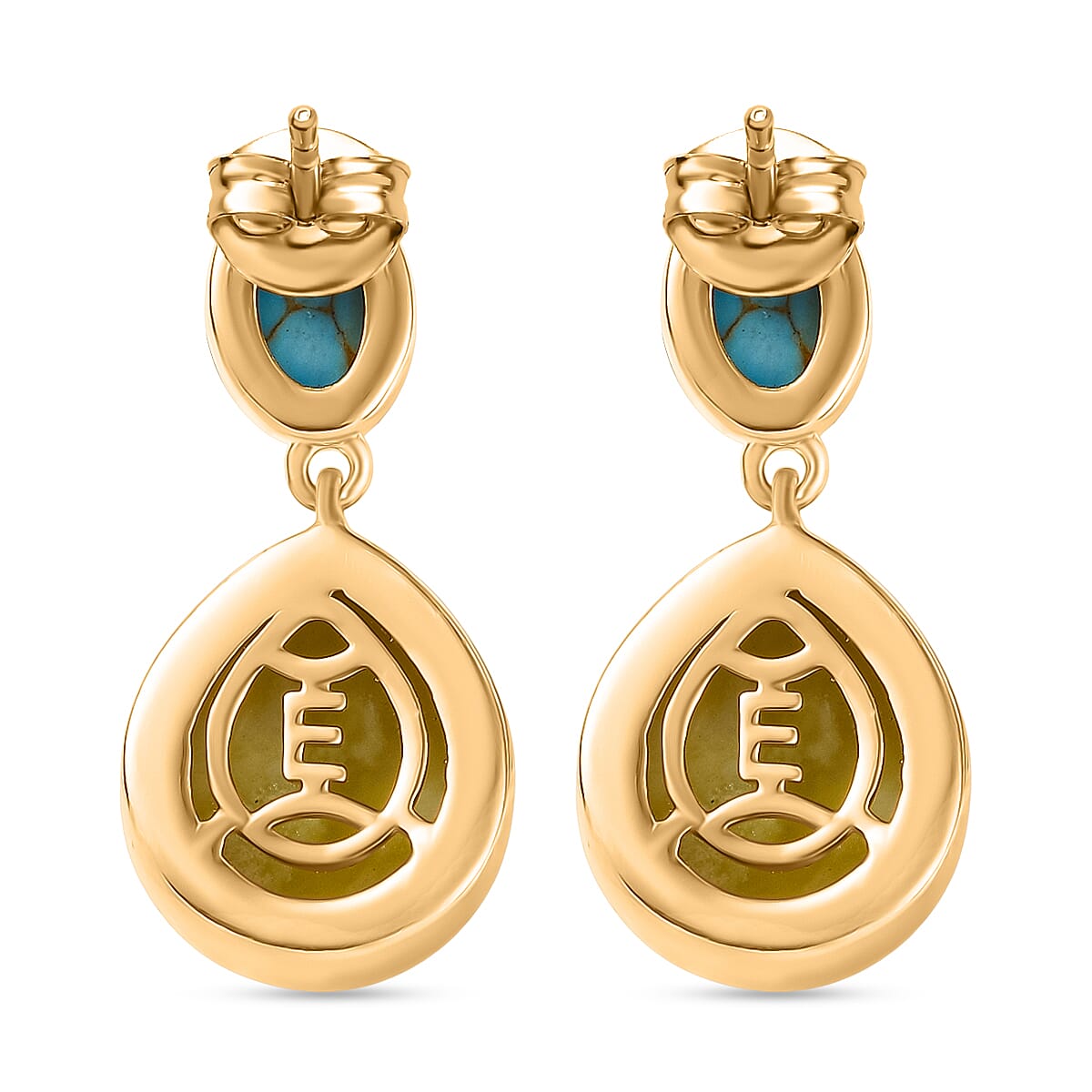 EverTrue Connemara Marble and Mojave Blue Turquoise 11.00 ctw Earrings in 18K YG Plated