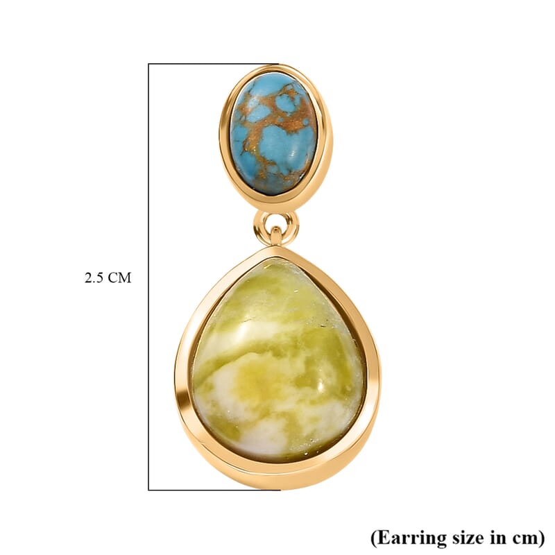 EverTrue Connemara Marble and Mojave Blue Turquoise 11.00 ctw Earrings in 18K YG Plated