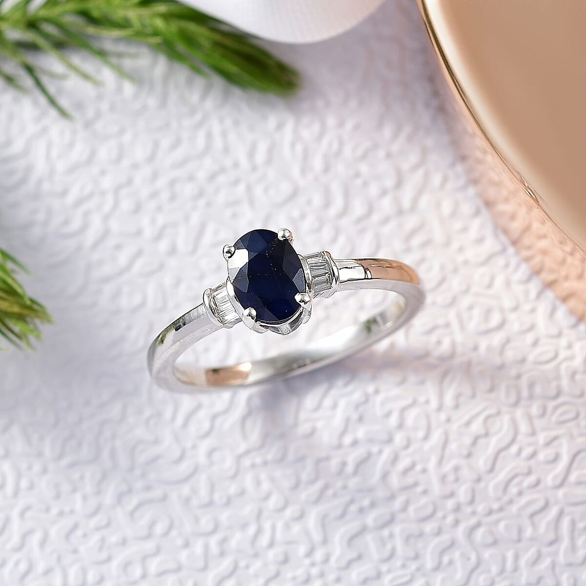 Kanchanaburi Blue Sapphire and Luxuriant Lab Grown Diamond 1.15 ctw Ring in Rhodium Over Sterling Silver (Size 10.0) image number 1