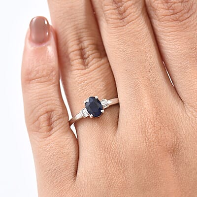 Kanchanaburi Blue Sapphire and Luxuriant Lab Grown Diamond 1.15 ctw Ring in Rhodium Over Sterling Silver (Size 10.0)