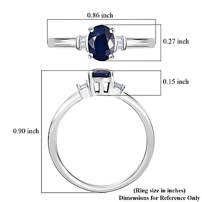 Kanchanaburi Blue Sapphire and Luxuriant Lab Grown Diamond 1.15 ctw Ring in Rhodium Over Sterling Silver (Size 10.0)