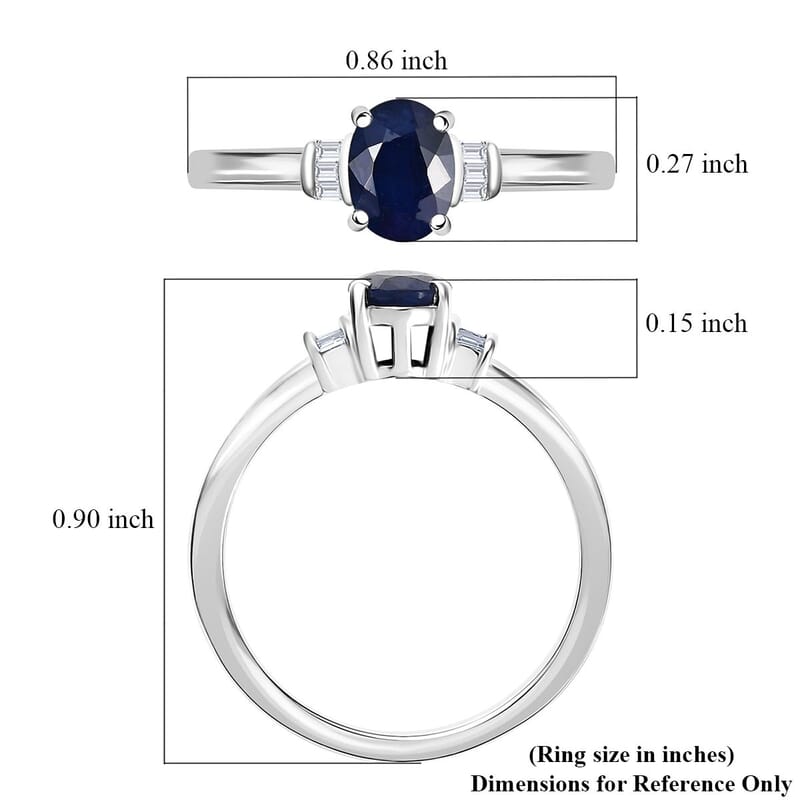 Kanchanaburi Blue Sapphire and Luxuriant Lab Grown Diamond 1.15 ctw Ring in Rhodium Over Sterling Silver (Size 10.0)