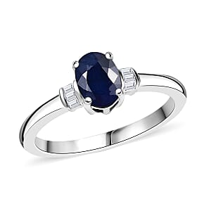 Kanchanaburi Blue Sapphire and Luxuriant Lab Grown Diamond 1.15 ctw Ring in Rhodium Over Sterling Silver (Size 5.0)