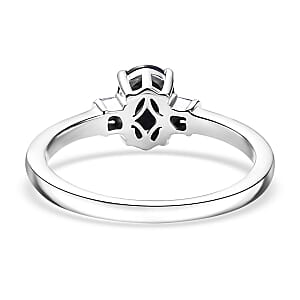 Kanchanaburi Blue Sapphire and Luxuriant Lab Grown Diamond 1.15 ctw Ring in Rhodium Over Sterling Silver (Size 6.0)