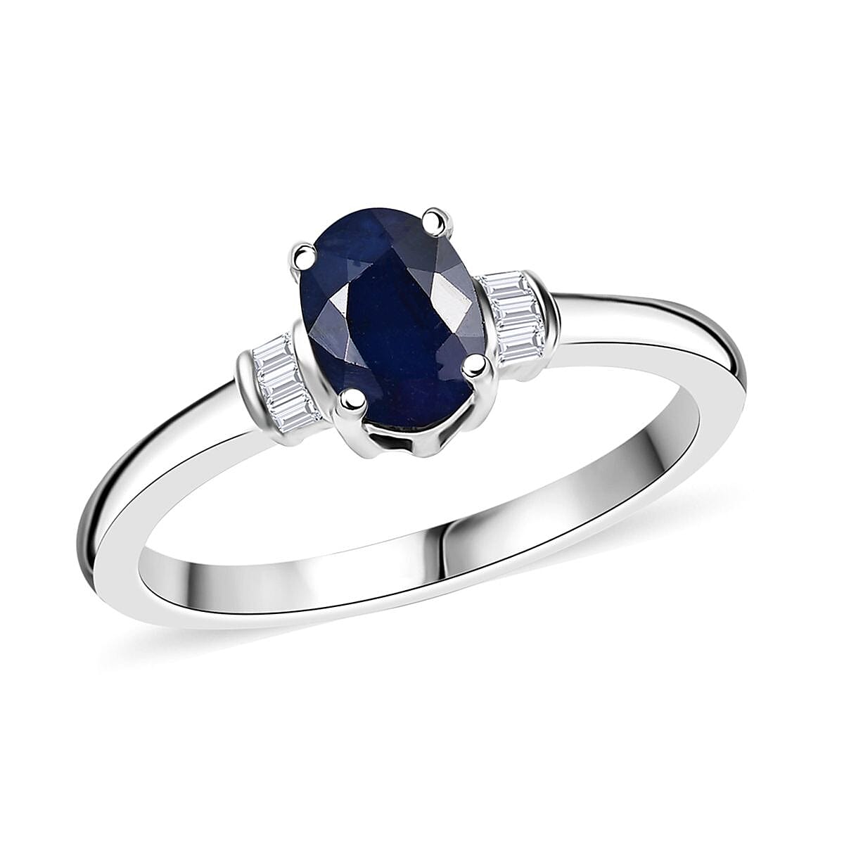 Kanchanaburi Blue Sapphire (DF) and Luxuriant Lab Grown Diamond 1.15 ctw Ring in Rhodium Over Sterling Silver (Size 7.0) image number 0