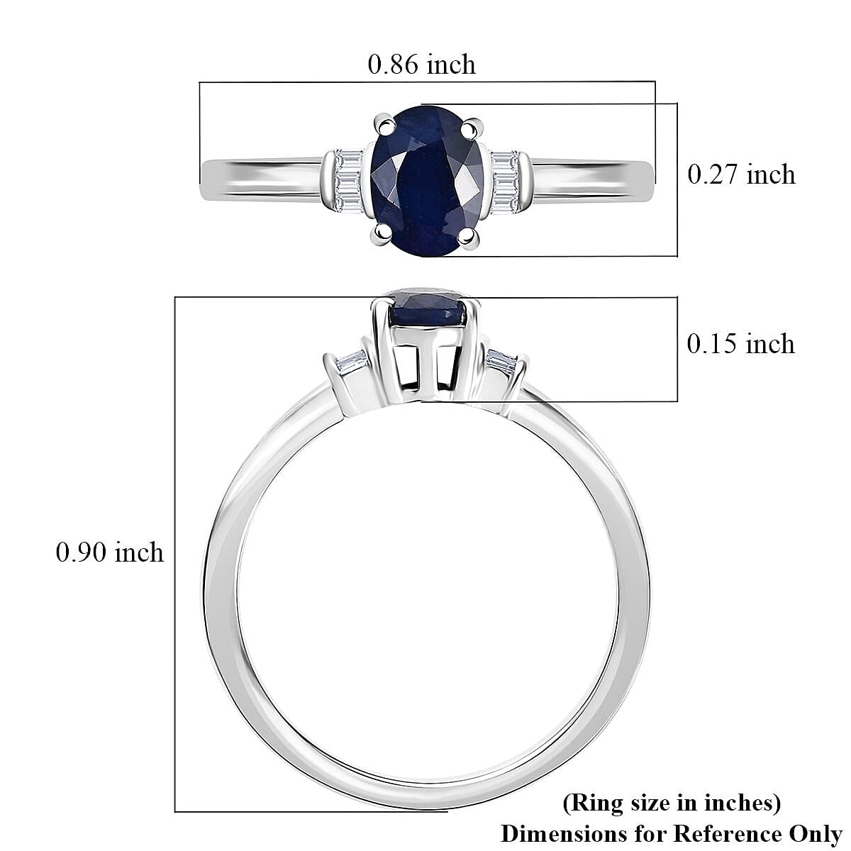 Kanchanaburi Blue Sapphire and Luxuriant Lab Grown Diamond 1.15 ctw Ring in Rhodium Over Sterling Silver (Size 8.0) image number 5