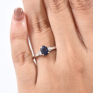 Kanchanaburi Blue Sapphire and Luxuriant Lab Grown Diamond 1.15 ctw Ring in Rhodium Over Sterling Silver (Size 9.0)