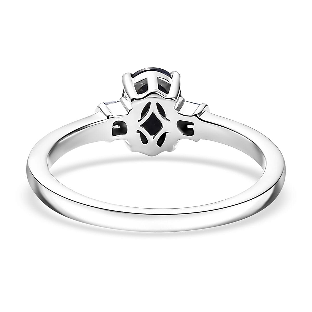 Kanchanaburi Blue Sapphire and Luxuriant Lab Grown Diamond 1.15 ctw Ring in Rhodium Over Sterling Silver (Size 9.0) image number 2