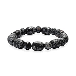 Snow Flake Obsidian 170.00 ctw Beaded Stretch Bracelet