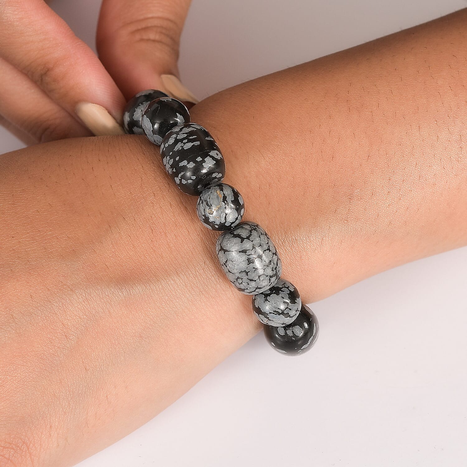 Snow Flake Obsidian 170.00 ctw Beaded Stretch Bracelet