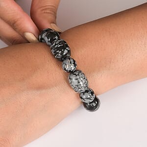 Snow Flake Obsidian 170.00 ctw Beaded Stretch Bracelet