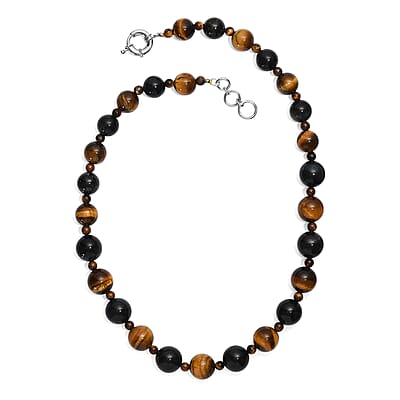 EverTrue Blue and Red Tiger Eye 473.00 ctw Necklace in Platinum Bond 20 Inches