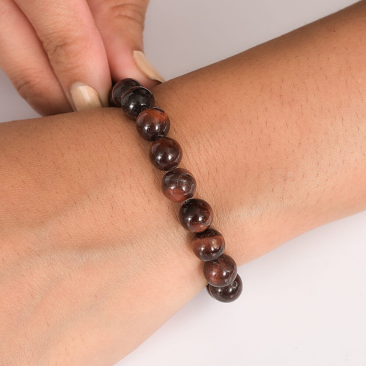 Red Tiger Eye 160.00 ctw Beaded Stretch Bracelet image number 2