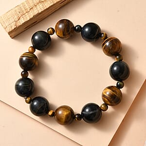 Red and Blue Tigers Eye 230.00 ctw Beaded Stretch Bracelet