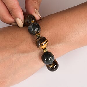 Red and Blue Tigers Eye 230.00 ctw Beaded Stretch Bracelet