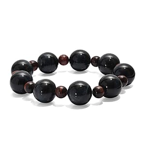 Blue and Red Tigers Eye 230.00 ctw Beaded Stretch Bracelet