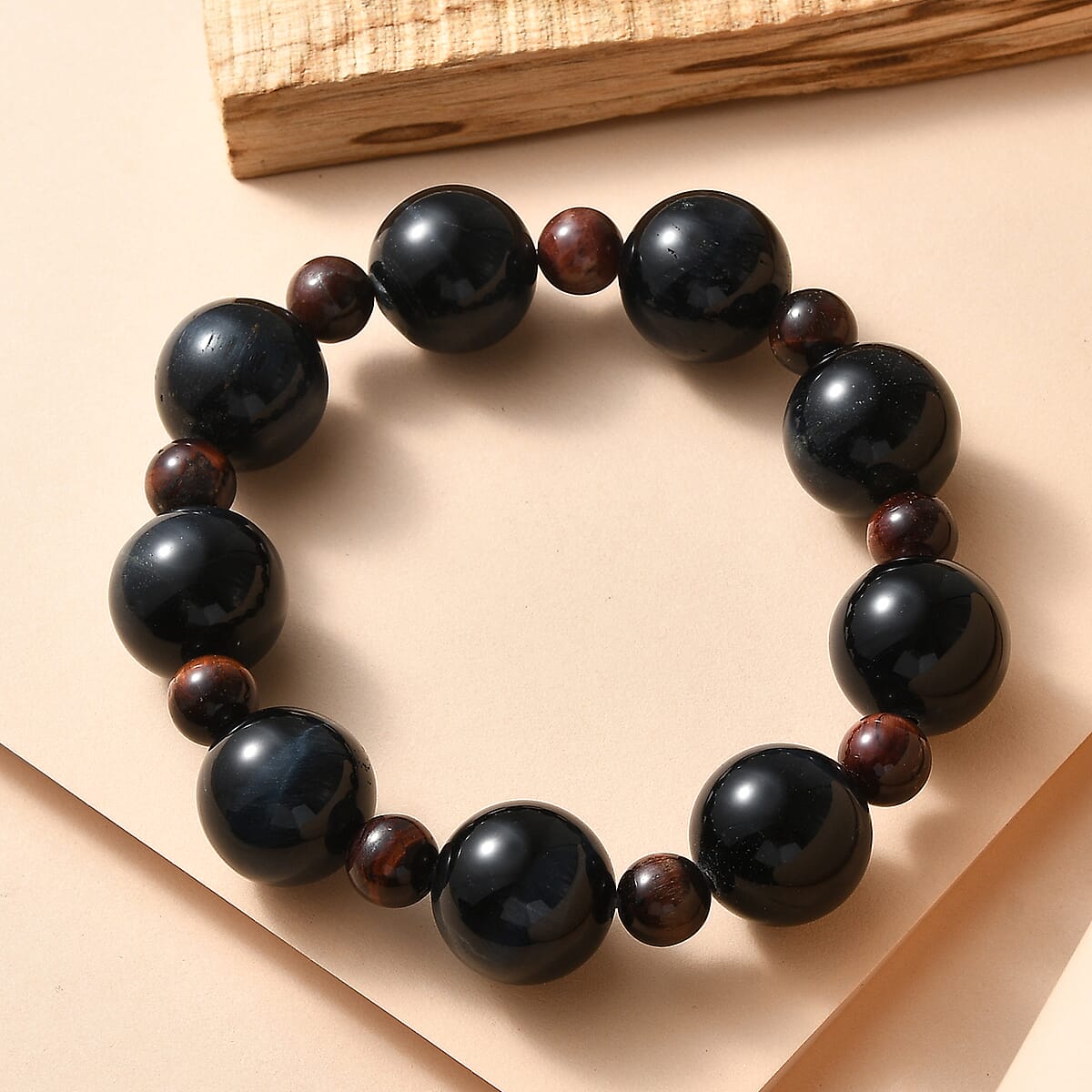 Blue and Red Tigers Eye 230.00 ctw Beaded Stretch Bracelet image number 1