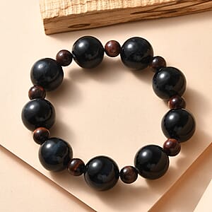 Blue and Red Tigers Eye 230.00 ctw Beaded Stretch Bracelet