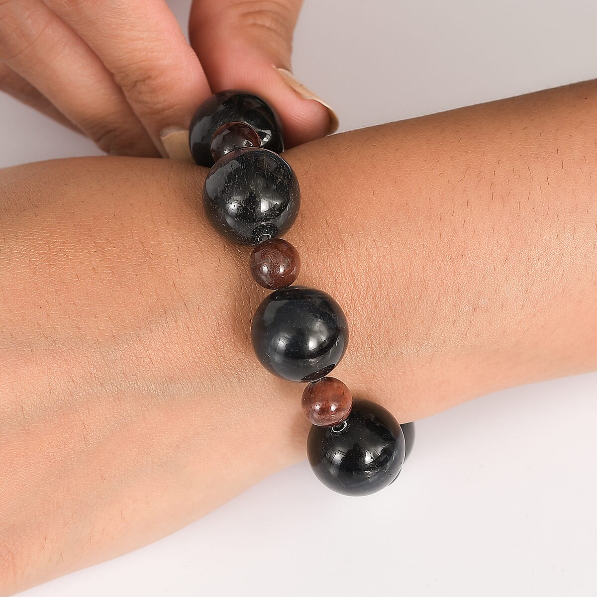 Blue and Red Tigers Eye 230.00 ctw Beaded Stretch Bracelet image number 2