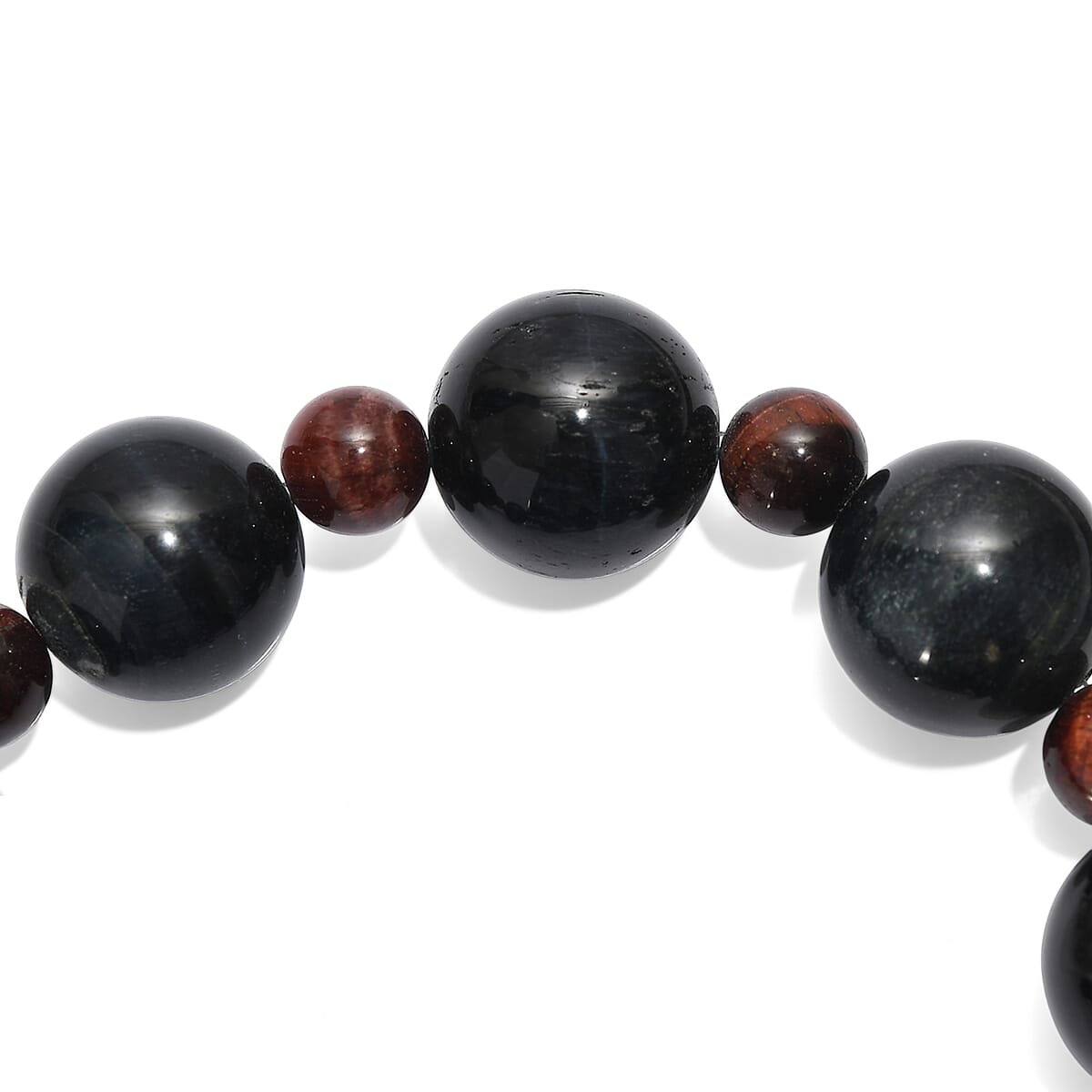 Blue and Red Tigers Eye 230.00 ctw Beaded Stretch Bracelet image number 3