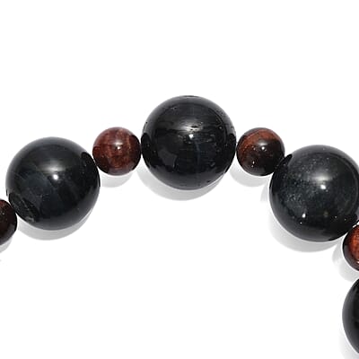 Blue and Red Tigers Eye 230.00 ctw Beaded Stretch Bracelet