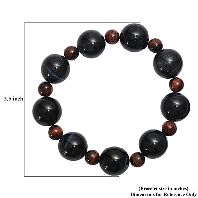 Blue and Red Tigers Eye 230.00 ctw Beaded Stretch Bracelet