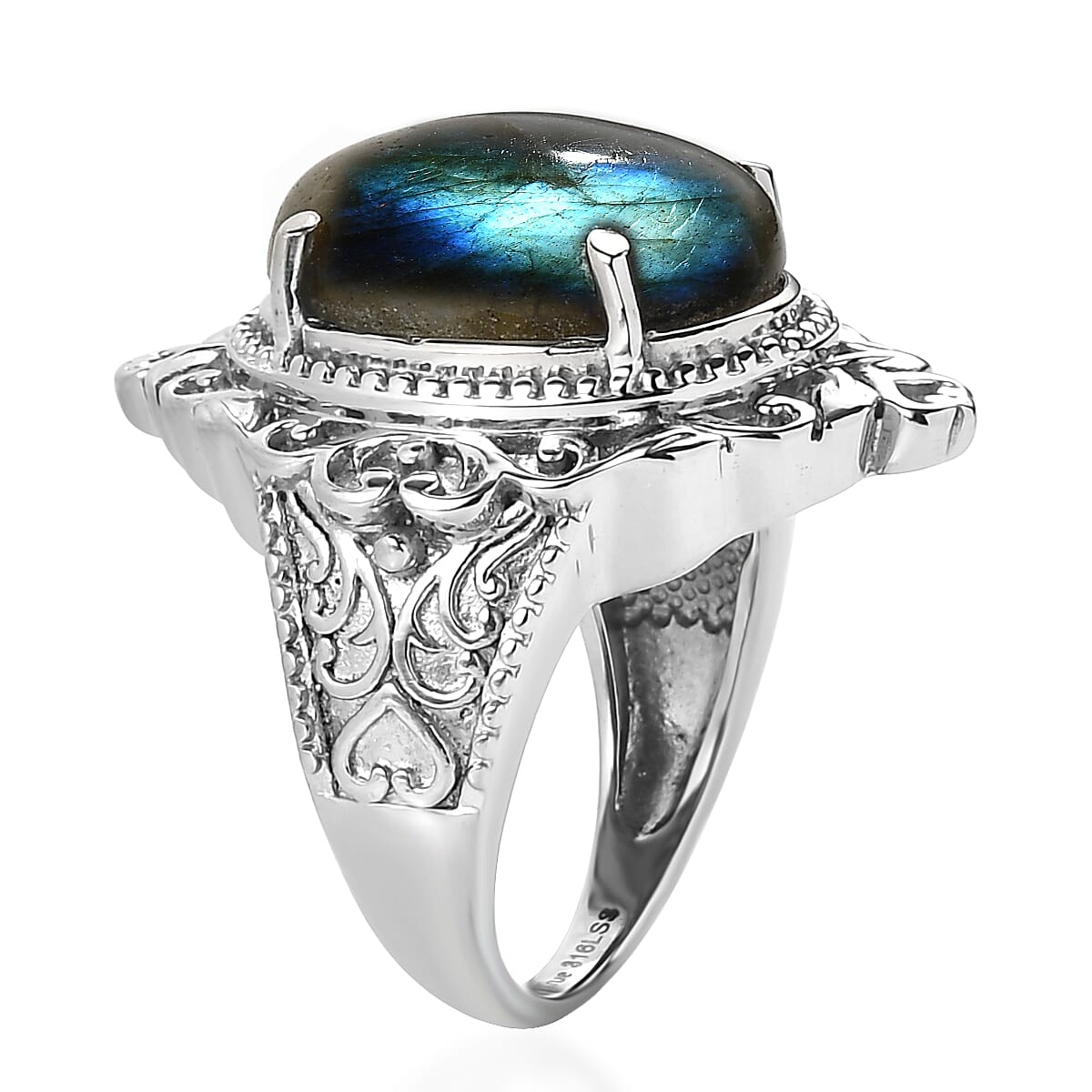 EverTrue Malagasy Labradorite 11.85 ctw Solitaire Ring in Stainless Steel (Size 10) image number 3
