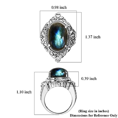 EverTrue Malagasy Labradorite 11.85 ctw Solitaire Ring in Stainless Steel (Size 5.0)