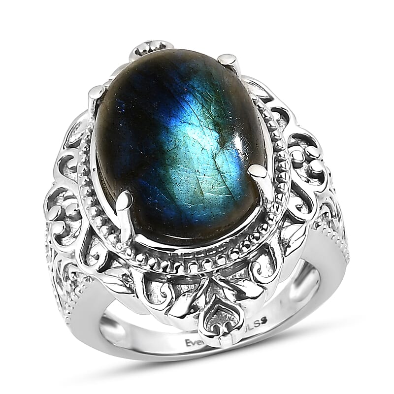 EverTrue Malagasy Labradorite 11.85 ctw Solitaire Ring in Stainless Steel (Size 6.0)