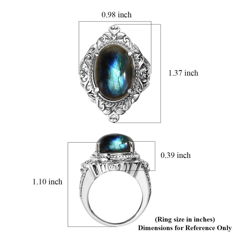 EverTrue Malagasy Labradorite 11.85 ctw Solitaire Ring in Stainless Steel (Size 9.0)