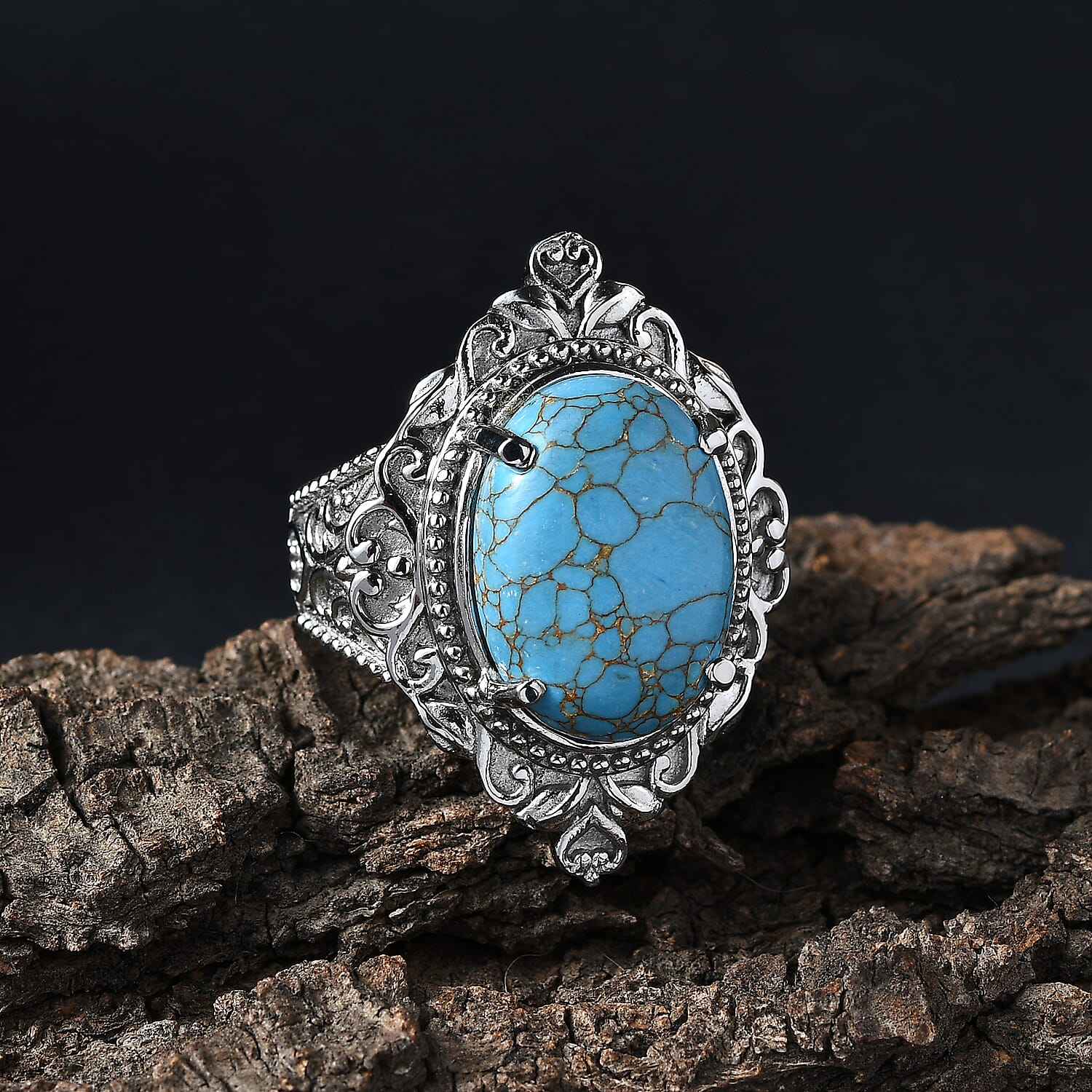 EverTrue Mojave Blue Turquoise 9.70 ctw Solitaire Ring in Stainless Steel (Size 6.0)