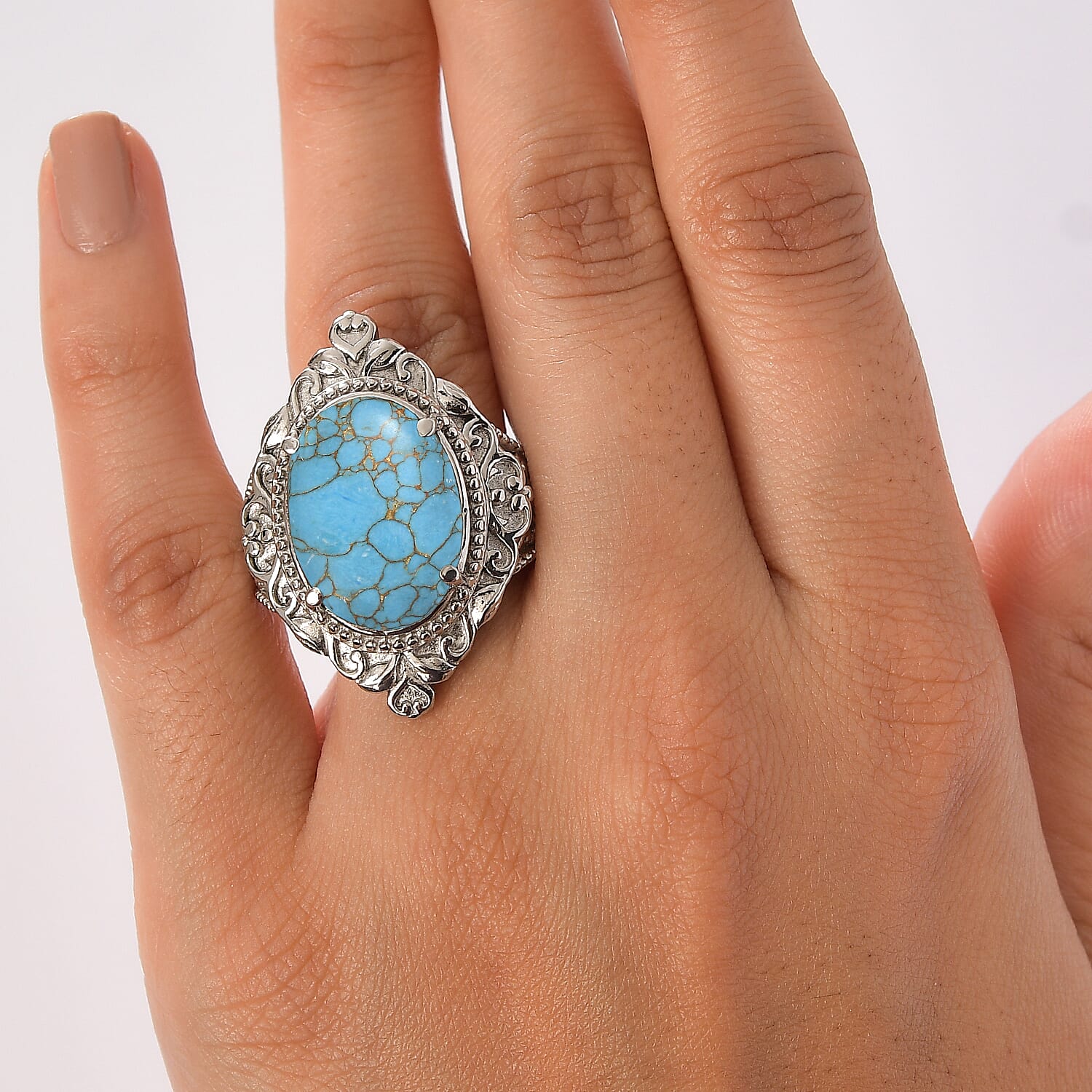 EverTrue Mojave Blue Turquoise 9.70 ctw Solitaire Ring in Stainless Steel (Size 6.0)