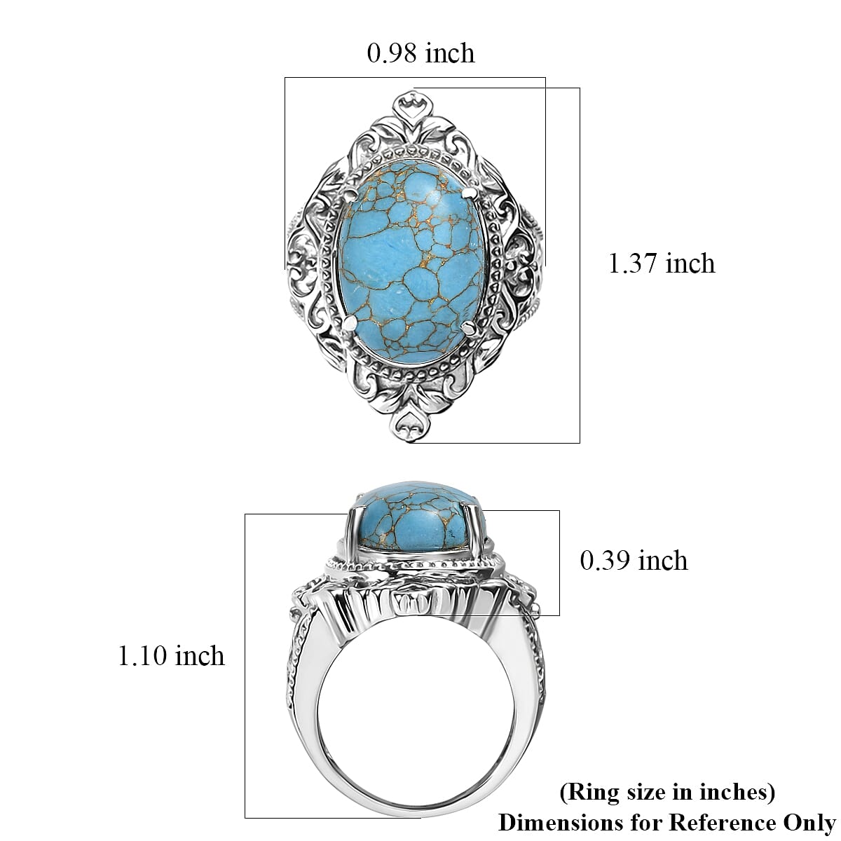 EverTrue Mojave Blue Turquoise 9.70 ctw Solitaire Ring in Stainless Steel (Size 6.0)
