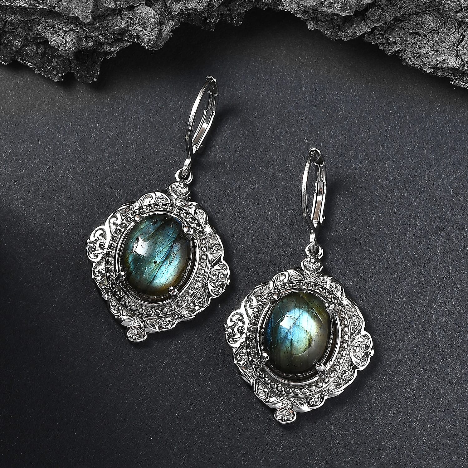 EverTrue Malagasy Labradorite 10.80 ctw Earrings in Stainless Steel