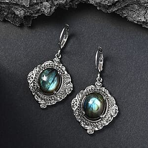 EverTrue Malagasy Labradorite 10.80 ctw Earrings in Stainless Steel
