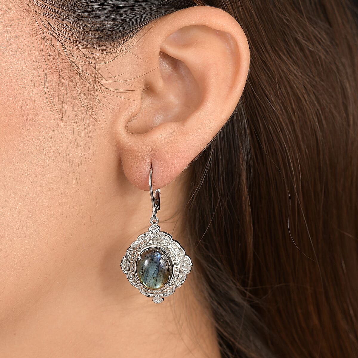 EverTrue Malagasy Labradorite 10.80 ctw Earrings in Stainless Steel image number 2
