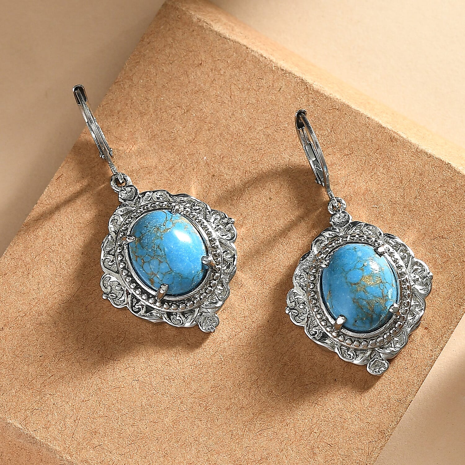 EverTrue Mojave Blue Turquoise 8.80 ctw Earrings in Stainless Steel