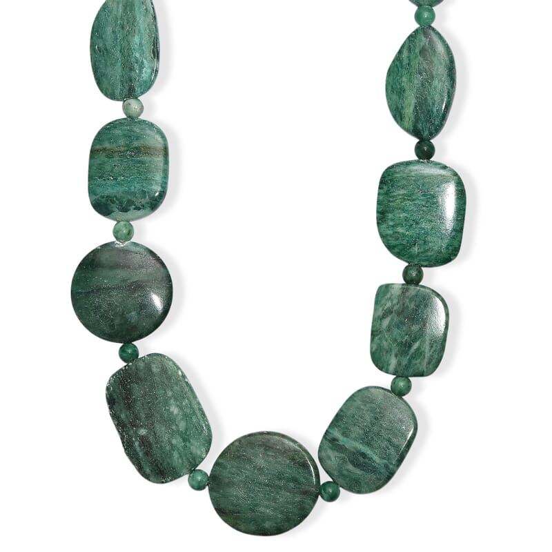 EverTrue Rainforest Jasper and Green Jasper 910.00 ctw Beaded Necklace in Platinum Over 20 Inches