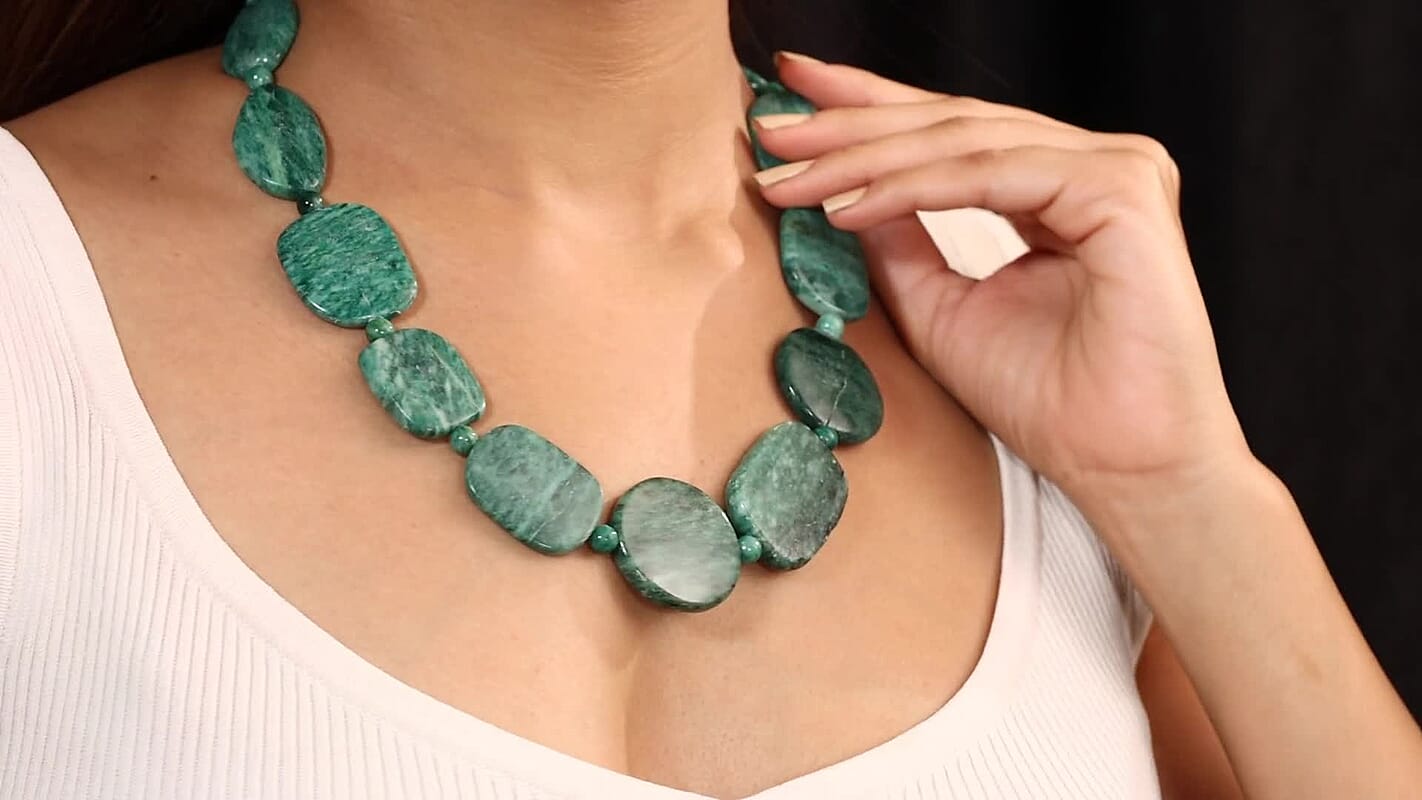 EverTrue Rainforest Jasper and Green Jasper 910.00 ctw Beaded Necklace in Platinum Over 20 Inches