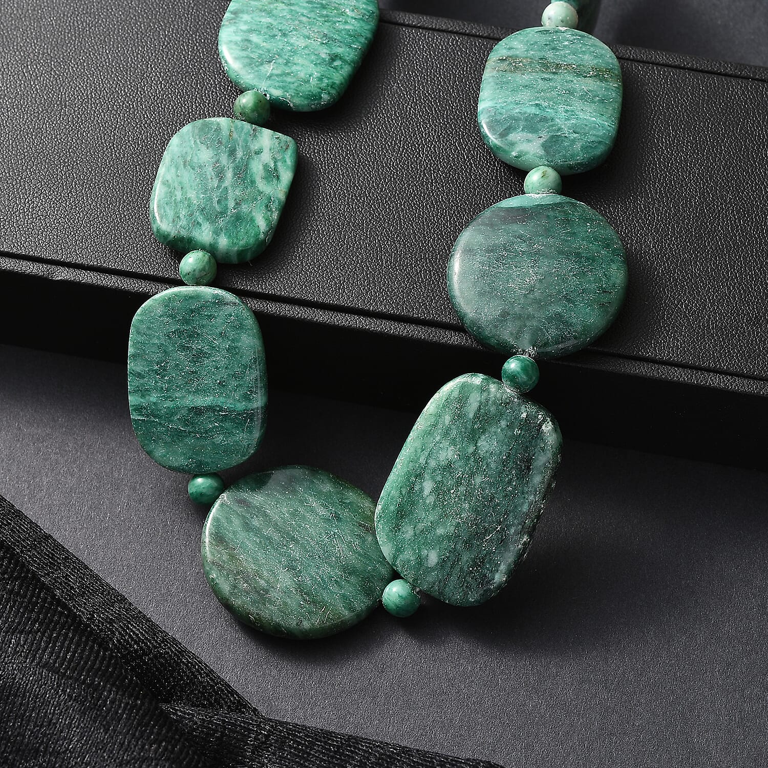 EverTrue Rainforest Jasper and Green Jasper 910.00 ctw Beaded Necklace in Platinum Over 20 Inches