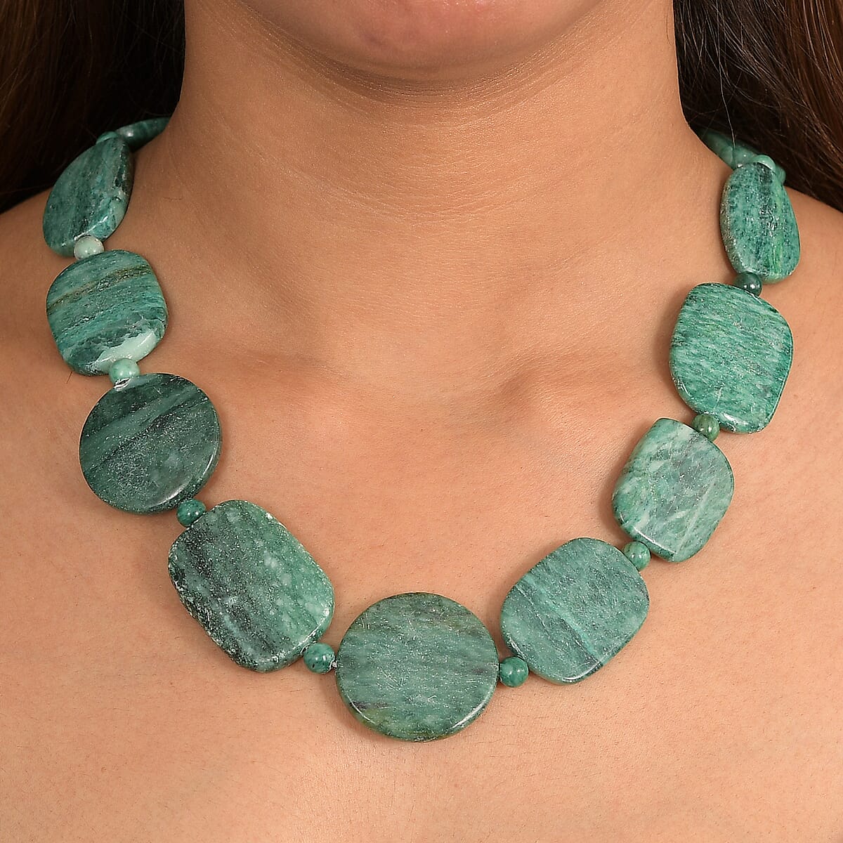 EverTrue Rainforest Jasper and Green Jasper 910.00 ctw Beaded Necklace in Platinum Over 20 Inches  image number 2