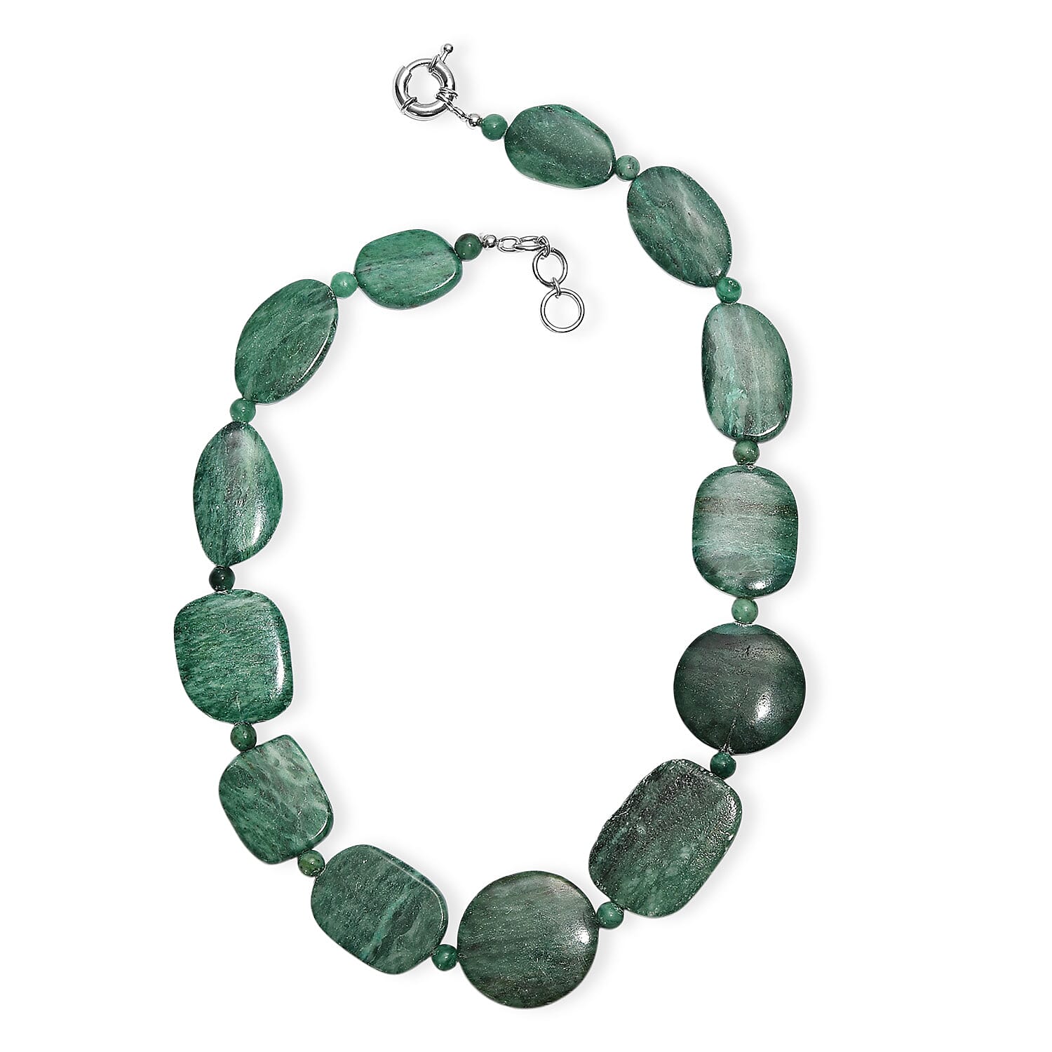 EverTrue Rainforest Jasper and Green Jasper 910.00 ctw Beaded Necklace in Platinum Over 20 Inches
