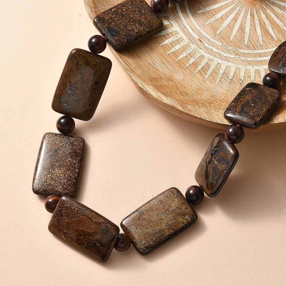 EverTrue Brownzite Jasper and Red Tiger Eye 485.00 ctw Beaded Necklace (20 Inches) in Platinum Bond image number 1