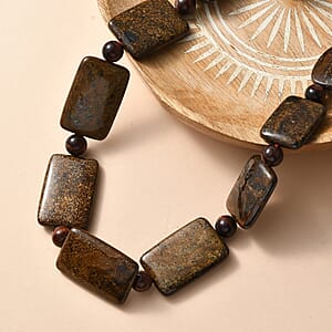EverTrue Brownzite Jasper and Red Tiger Eye 485.00 ctw Beaded Necklace (20 Inches) in Platinum Bond