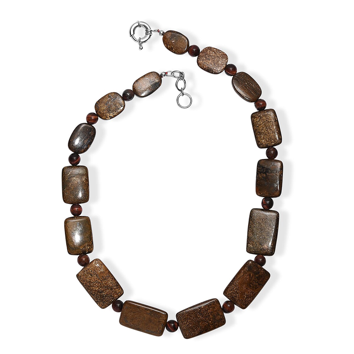 EverTrue Brownzite Jasper and Red Tiger Eye 485.00 ctw Beaded Necklace (20 Inches) in Platinum Bond image number 3