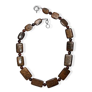 EverTrue Brownzite Jasper and Red Tiger Eye 485.00 ctw Beaded Necklace (20 Inches) in Platinum Bond