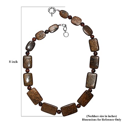 EverTrue Brownzite Jasper and Red Tiger Eye 485.00 ctw Beaded Necklace (20 Inches) in Platinum Bond