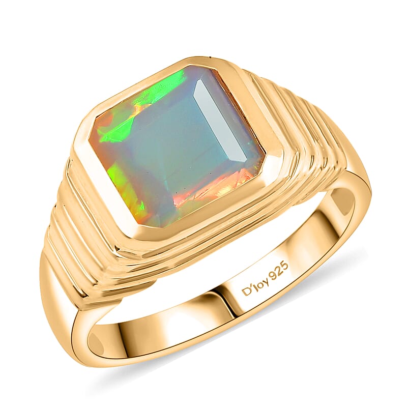 D'Joy Premium Ethiopian Welo Opal 2.50 ctw Art Deco Men's Ring in 18K Vermeil Yellow Gold Over Sterling Silver (Size 10.0)