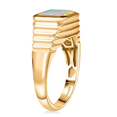 D'Joy Premium Ethiopian Welo Opal 2.50 ctw Art Deco Men's Ring in 18K Vermeil Yellow Gold Over Sterling Silver (Size 10.0)